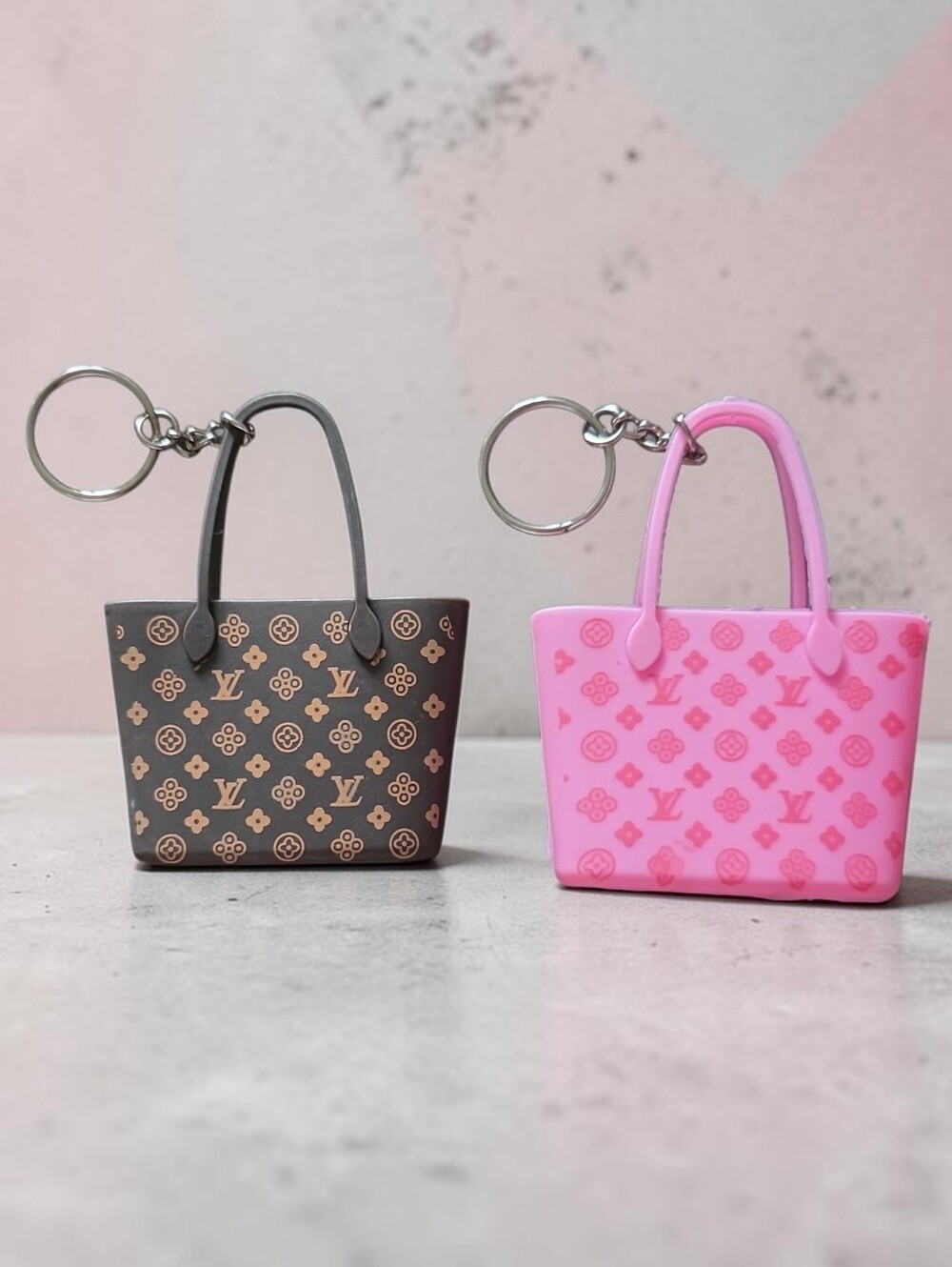 Designer-Inspired Monogram Tote Keychain Duo - Brown Or  Pink